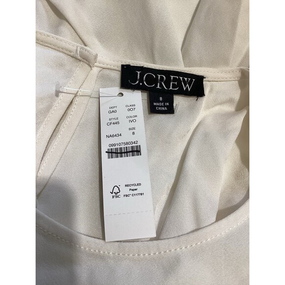 J. Crew Shirred Waist Top in Viscose Crepe Long Sleeve Ivory 8 - Picture 4 of 6